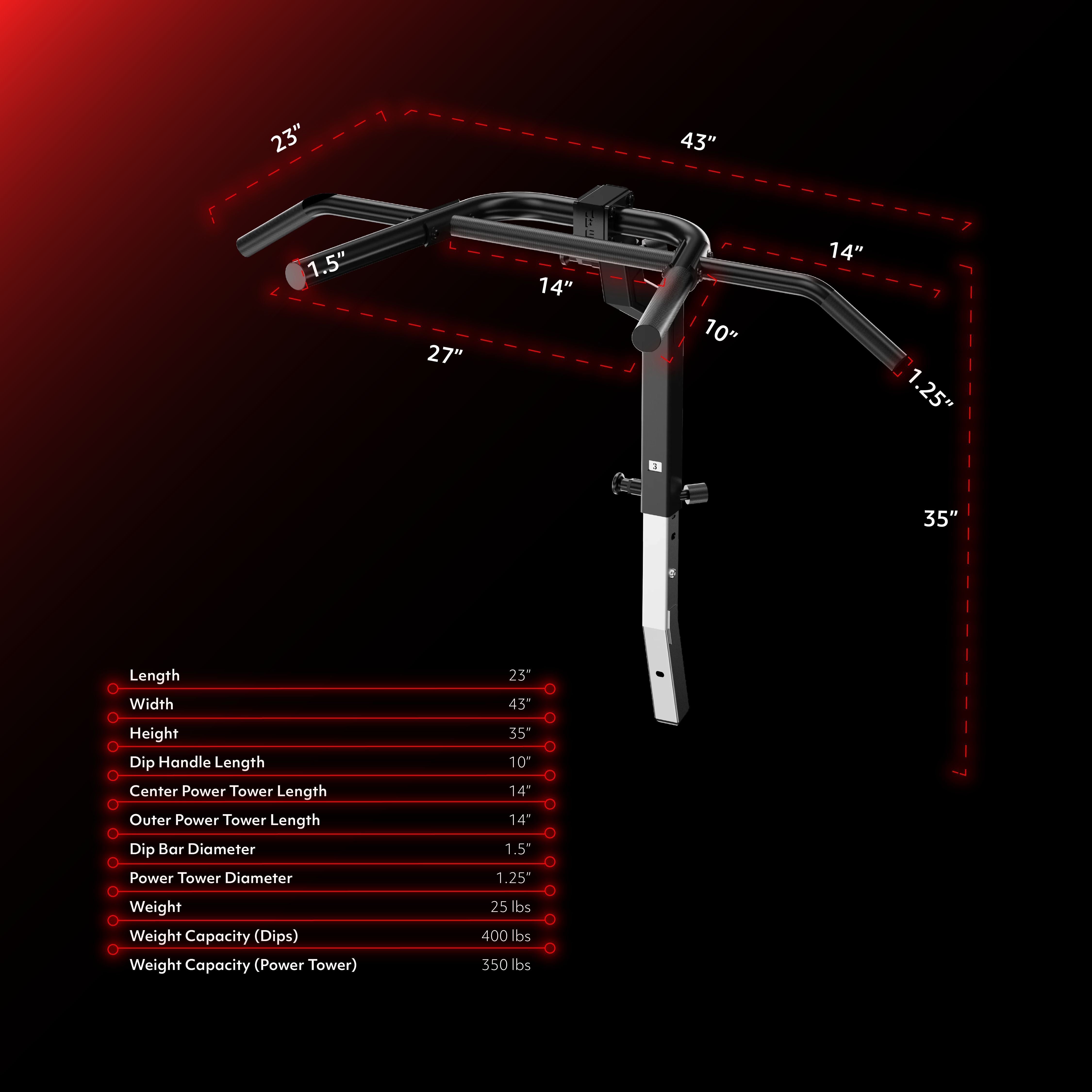 APEX Power Tower dimensions and specifications chart.