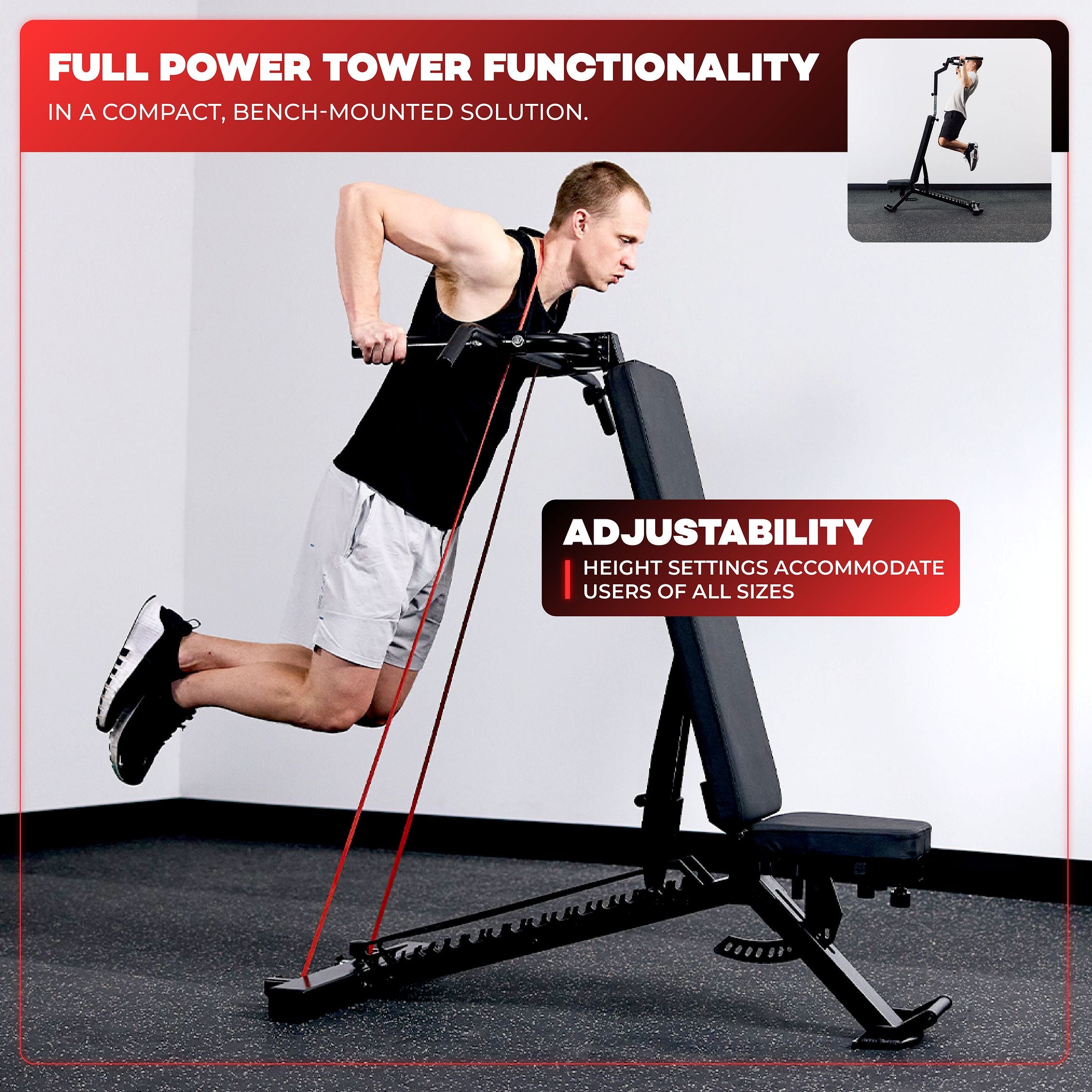 APEX Power Tower attached to the APEX Adjustable Bench.