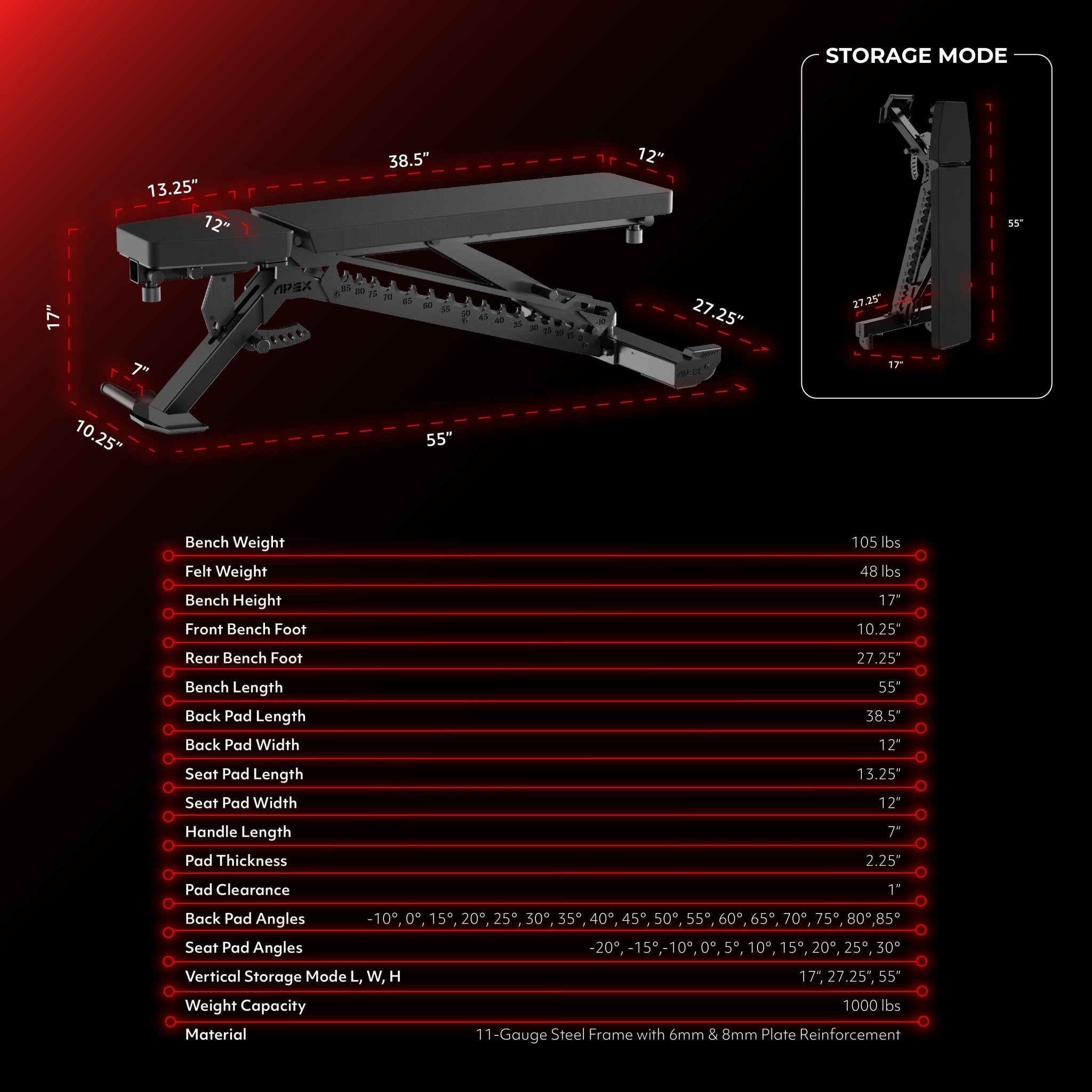 APEX ADJUSTABLE BENCH - APEX FITNESS